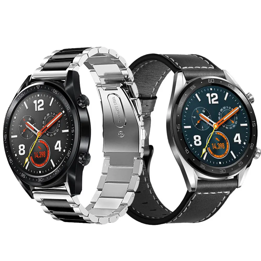 3 2 шт. металлический ремешок для huawei watch GT Active Honor Magic браслет из нержавеющей стали+ выпуск из натуральной кожи Смарт-часы - Цвет: 3