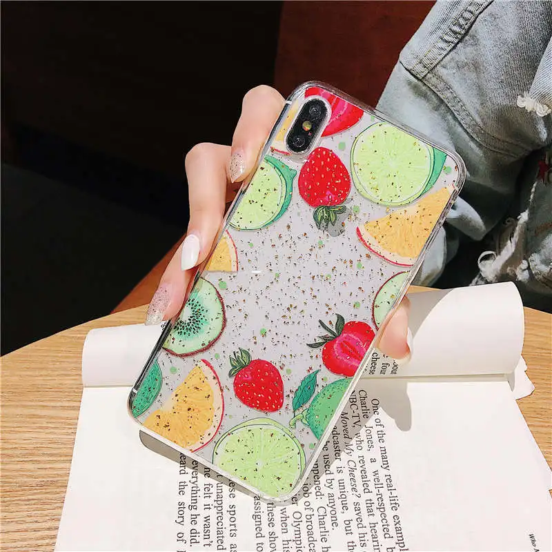 Блестящий Золотой фольга эпоксидный киви фруктовый чехол для Apple iPhone XR X 6 6S 7 8 Plus XS
