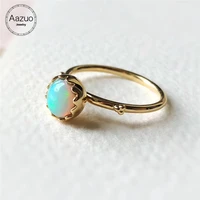 aazuo 18k yellow gold egg ring ogival natual blue opal real gold gifted for women valentines day gift link chain au750