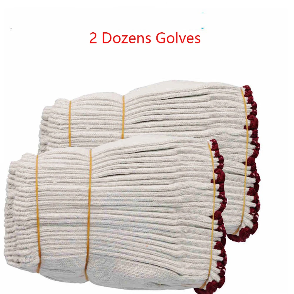 

2 Dozens(24Pairs) of Coarse Cotton Yarn Labor Insurance Gloves Protective Working Wear Thick Safety Mechanic Anti-static Gloves