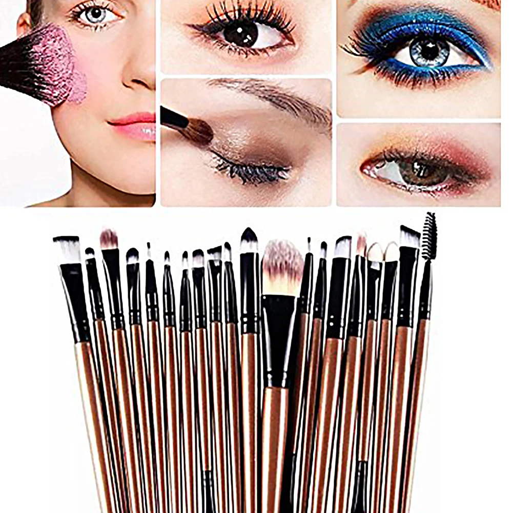 20 Pcs Makeup Brushes Set Professional Cosmetic Brush Tools Toiletry Kit Brown Colorful | Красота и здоровье