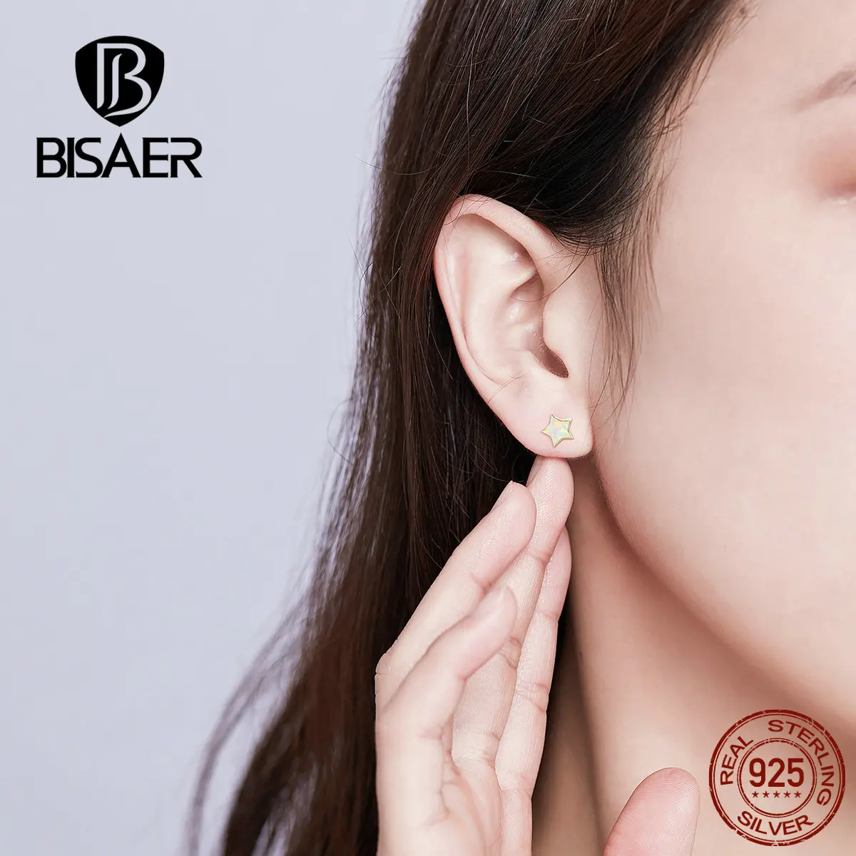 BISAER Горячее предложение 925 пробы серебряные блестящие серьги с опаловым камнем на стержне кольца для женщин вечерние повседневные ювелирные изделия серьги GXE674