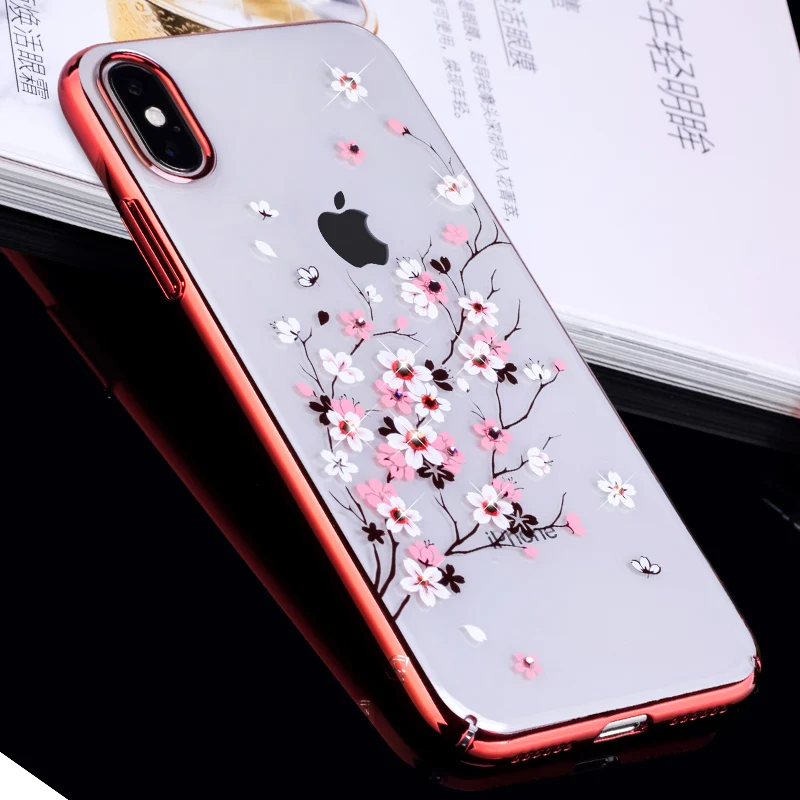 KINGXBAR Case for iPhone X Cover Swarovski Element Crystals 10 Flower Electroplating Transparent |