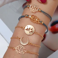 bohopan 5pcsset double blue link bracelets gold moonflower bangles bracelets for women elegant irregular shape crystal jewelry