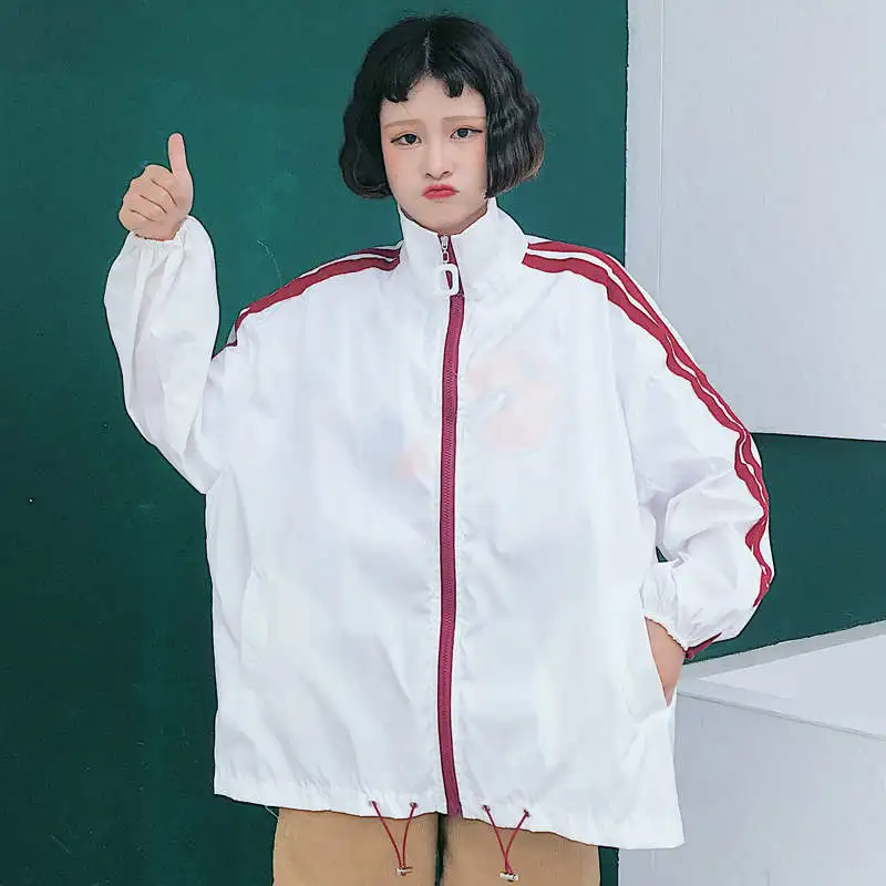 Neploe Harajuku куртка со стоячим воротником пальто в полоску с длинными рукавами 2019