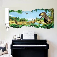 dinosaurs wall stickers for shop office home kids room bedroom decoration 3d broken hole mural art pvc wall decals animal poster