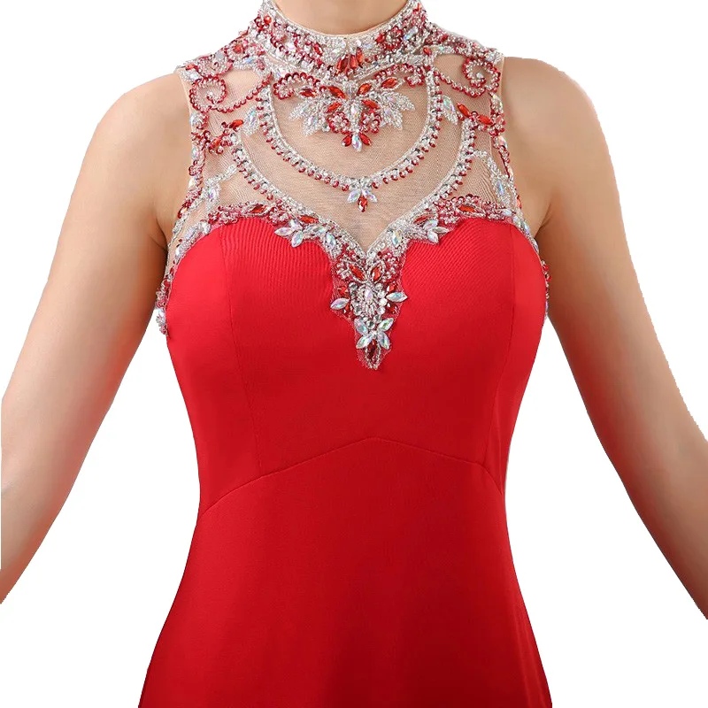 Fashion Vestidos De Festa Rhinestone Halter Evening Dresses 2016 Beaded Sweetheart Illusion Long Slim Prom Gown Party Dress | Свадьбы и