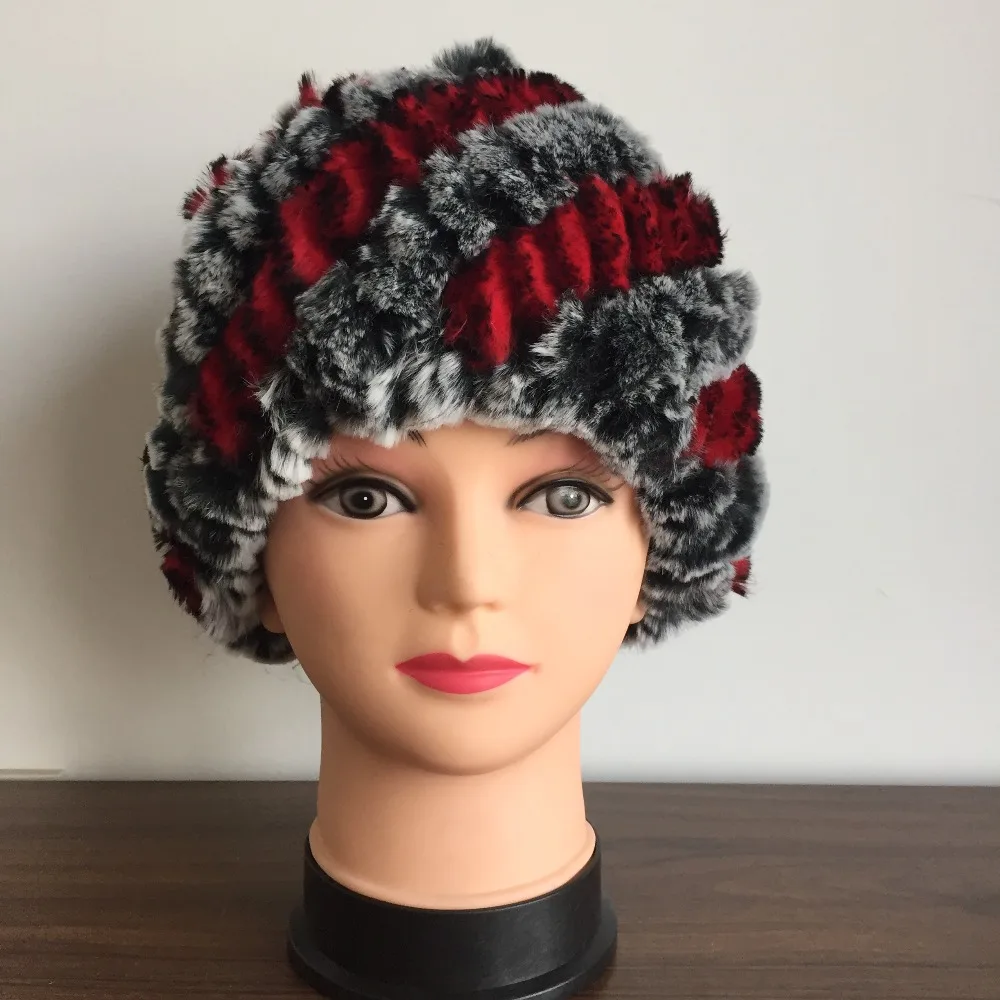 Женские вязаные шапки из меха кролика Рекс зимние теплые очаровательные KAH536