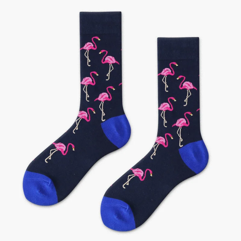 Dark Blue Socks Стильные носки в стиле Харадзюку с животными, носки в стиле хип-хоп, уличные Свадебные носки с тигром, фламинго, мужские носки для скейтборда, мужские носки - Цвет: Dark Blue Socks