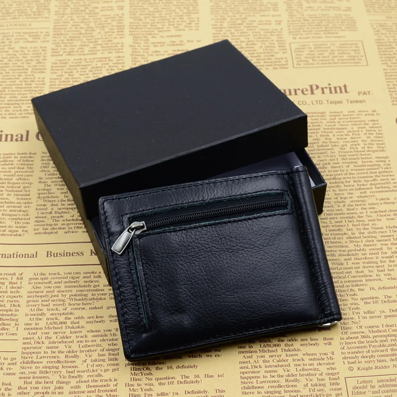 Новый кошелек из натуральной кожи винтажного стиля известной марки для мужчин с карманом на молнии для монет и металлическим зажимом для денег.