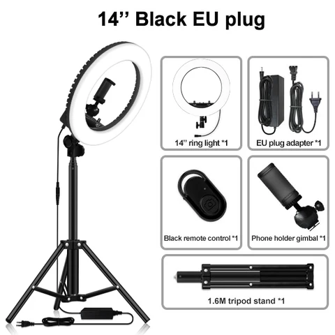 Диммируемая кольцесветильник лампа для камеры, фотостудии, видео на телефон, 14 дюймов, 55 Вт, 240 светодиодов, 5500K, со штативом 170 см