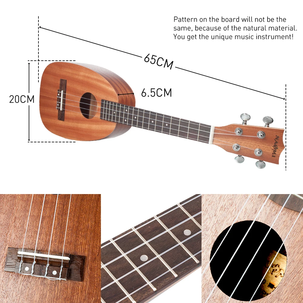Наоми 26 дюймов укулеле форма ананаса Sapele Topboard задняя панель пластиковая гайка порожек из розового дерева Ukeleles для малышей детей начинающих