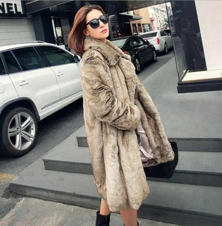 Autumn faux mink leather jacket womens long trench coats winter thicken warm fur leather coat women slim jackets fashion 6XL