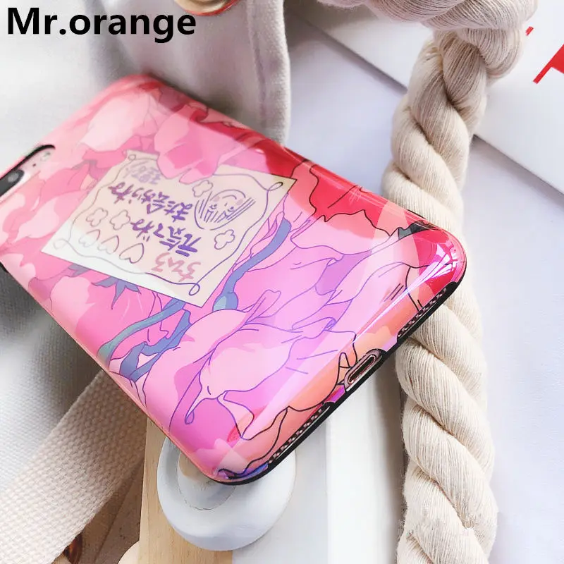 Japan Sunny girl floral Case for iphone X 7 7Plus Shinny mirror soft silicon Blu-Ray For 6 6s 6plus 8 8Plus |