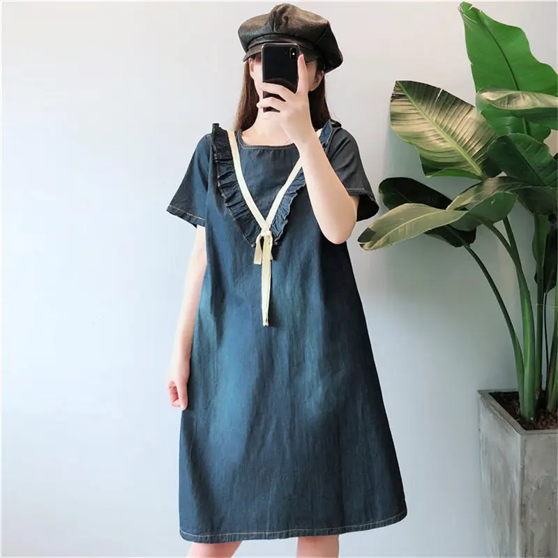 Новое поступление 2019 Летняя женская одежда большой размер джинсовое платье