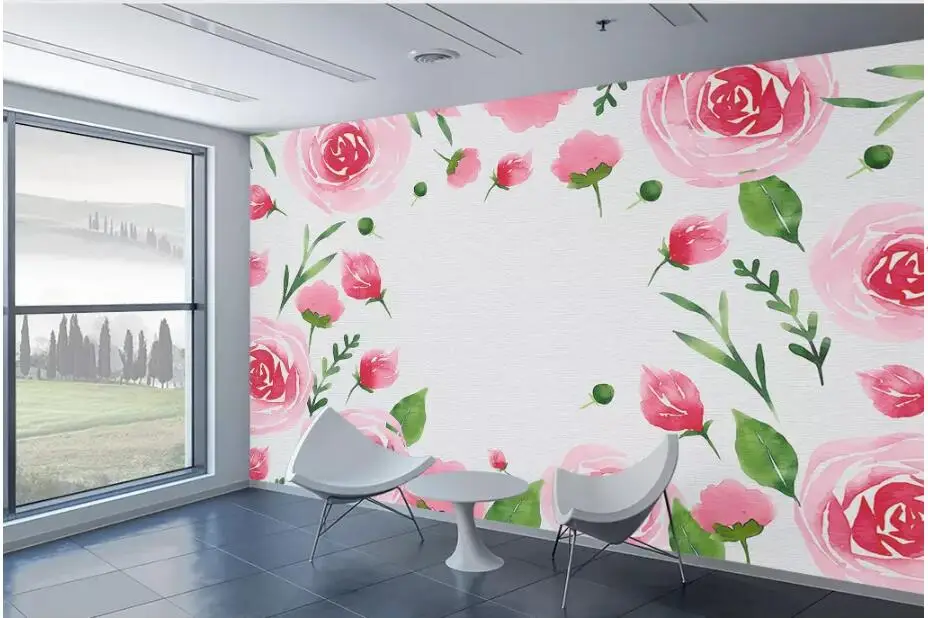 Настенные 3D обои на заказ фотообои с акварелью цветами розы фоном для домашнего