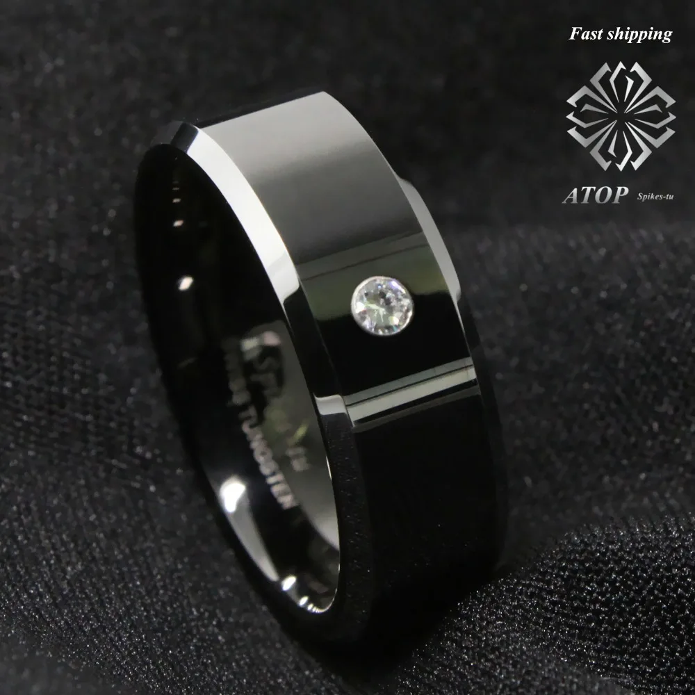 

8Mm Men's Tungsten Carbide ring luxury CZ Inlay comfort fit Wedding Band Ring Free Shipping