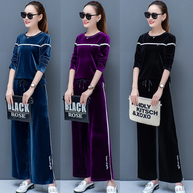 Женский Бархатный спортивный костюм комплект из 2 предметов Свободный Топ с