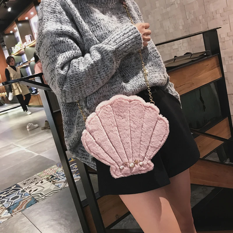 Coofit Симпатичные плюшевые бархатные сумки из искусственной кожи Лолита Mini Crossbody Для женщин Курьерские сумки Sea Shell Форма Роскошные девушки смешно лоскут