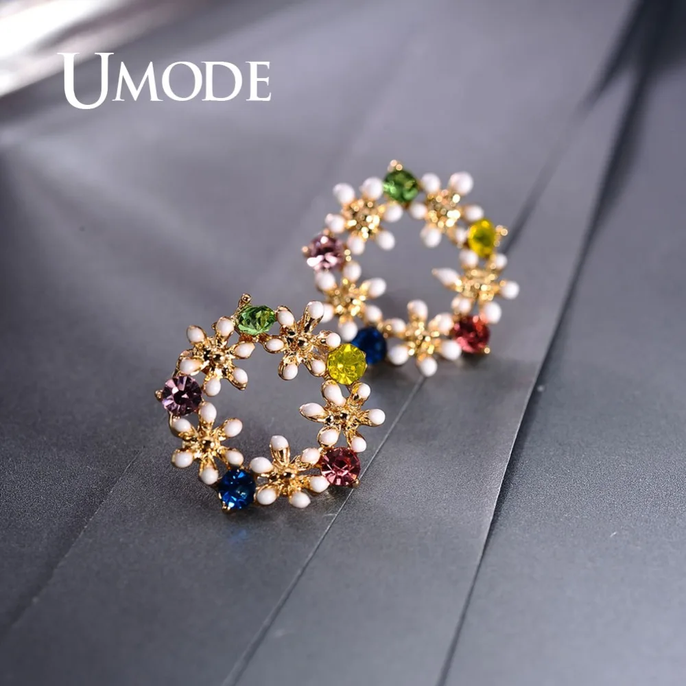 UMODE корейский Ins маленький цветок серьги гвоздики для женщин девочек 925s булавки иглы серьги милые модные жемчужные золотые ювелирные изделия