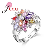 girls bling jewelry finger accessories fashion 925 sterling silver colorized flower shape rings wholesale