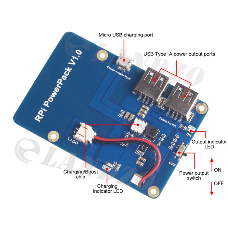 Литиевый аккумулятор Плата расширения питания с переключателем для Raspberry Pi 3 2