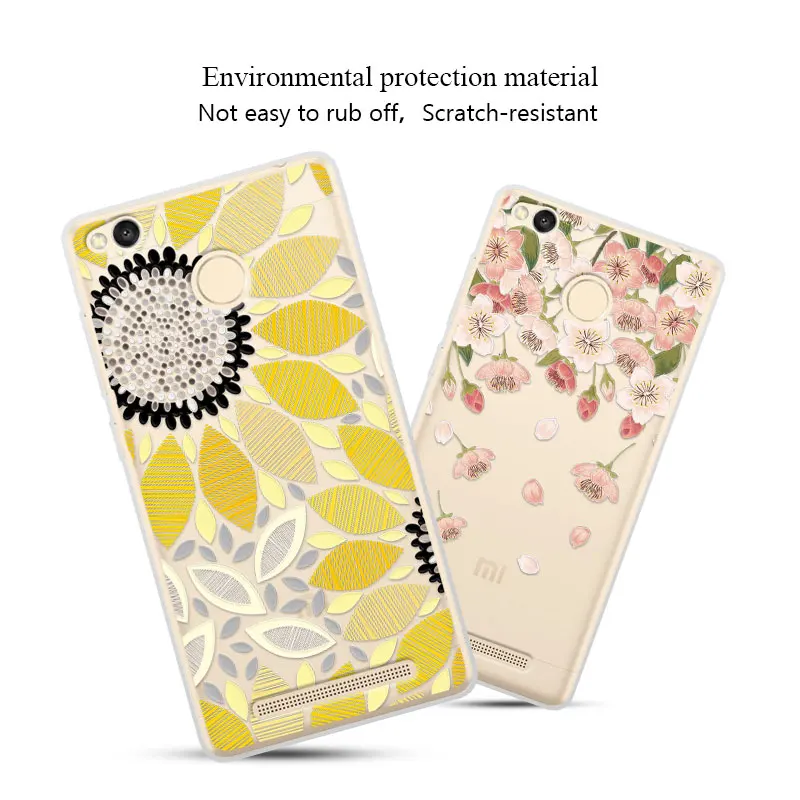 Cute Floral Printed Soft Slicone Case Cover For Xiaomi Redmi 3S 3D Relief Coque Lace Funda Hongmi 3Pro 3 S 5.0'' |