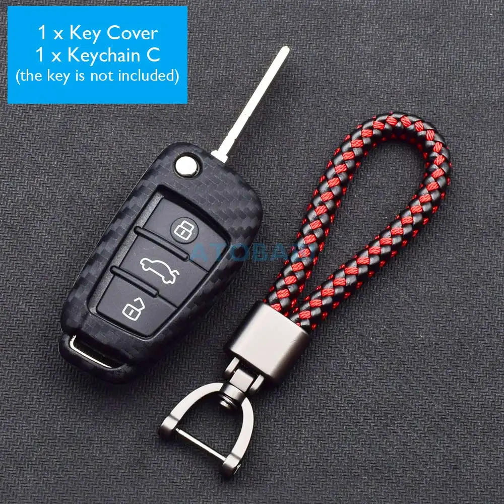 Keychain C ATOBABI ключи чехол с изображением карбоновой нити брелок для Audi гибкие чехлы из термопластичного полиуретана(A1 A2 A3 A5 TT Q3 R8 S6 S7 SQ5 RS5 флип дистанционного ключа оболочки крышки - Название цвета: Keychain C