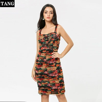 2019 новое летнее женское Плиссированное облегающее платье с цветочным рисунком