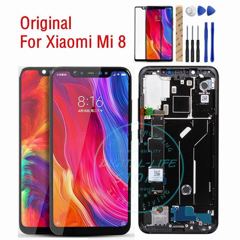 Для Xiaomi Mi 8 ЖК-дисплей+ рамка для Xiaomi Mi 8 6,2" ЖК-дигитайзер Сенсорная панель экрана для замены запасных частей