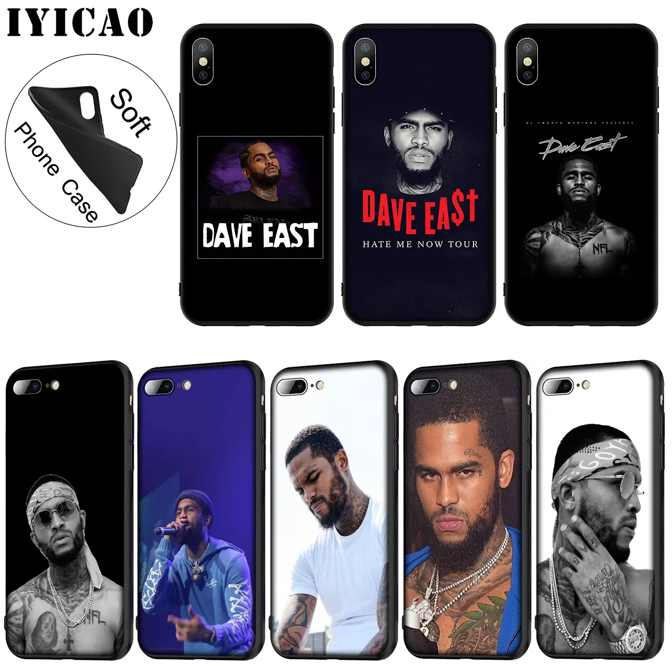 IYICAO Dave East Soft Silicone Phone Case for iPhone XR X XS 11 Pro Max 6 6S 7 8 Plus 5 5S SE TPU Black Cover |