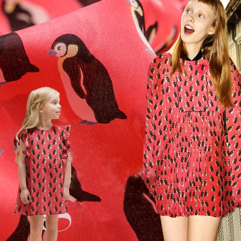 summer silk yarn fabric clothing stay Meng Penguin pattern printed fashion parent-child package | Дом и сад