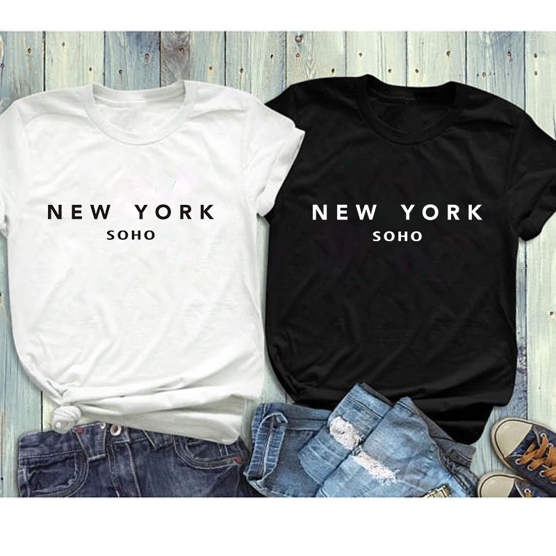 Showtly NEW YORK SOHO женские футболки с буквенным принтом топы белый черный короткий