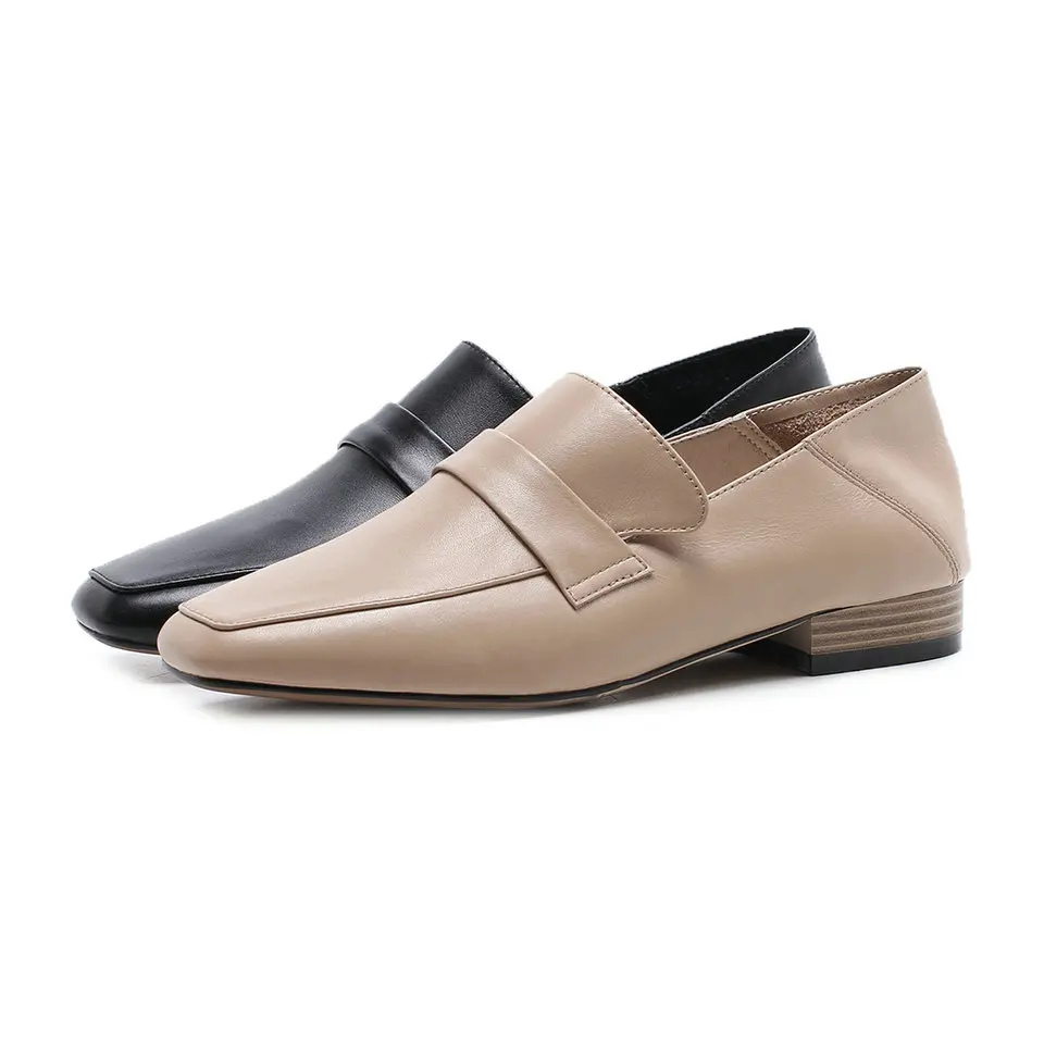 EshtonShero Women's Shoes Flats Genuine Leather+PU Flat Heels Summer Slip On Pointed Toe Black Ladies Loafers Size 34-40 | Обувь