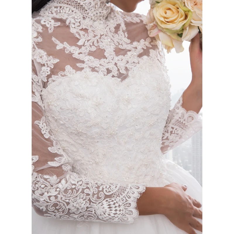 Miaoduo Vestido De Noiva свадебное платье с высоким воротом и длинным рукавом на спине кружевное бальное платье Свадебные платья robe de mariage Новинка