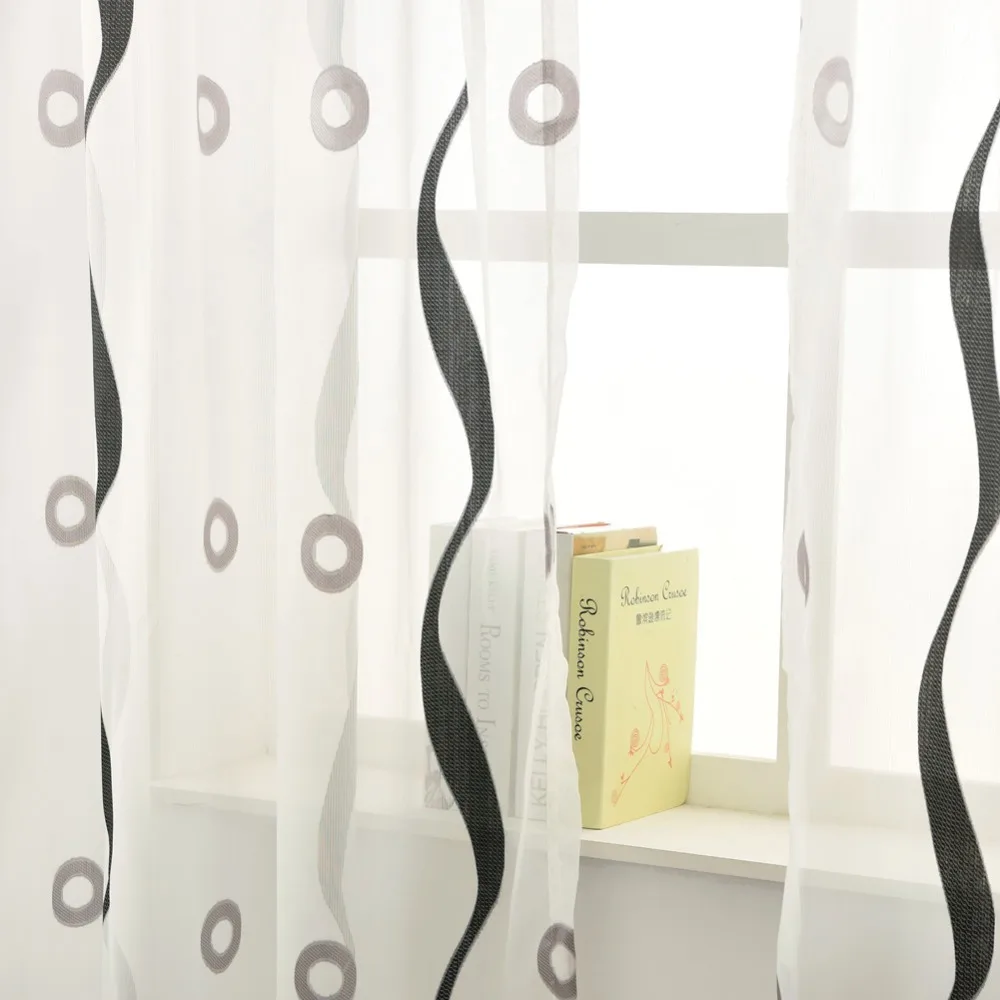 Современная Тюлевая занавеска в полоску круглый дизайн вуаль белая прозрачная