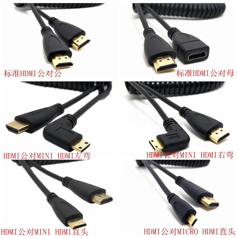 HDMI под прямым углом Mini HDMI пружинный изогнутый гибкий кабель V1.4 DSLR 0,5 M/2 M