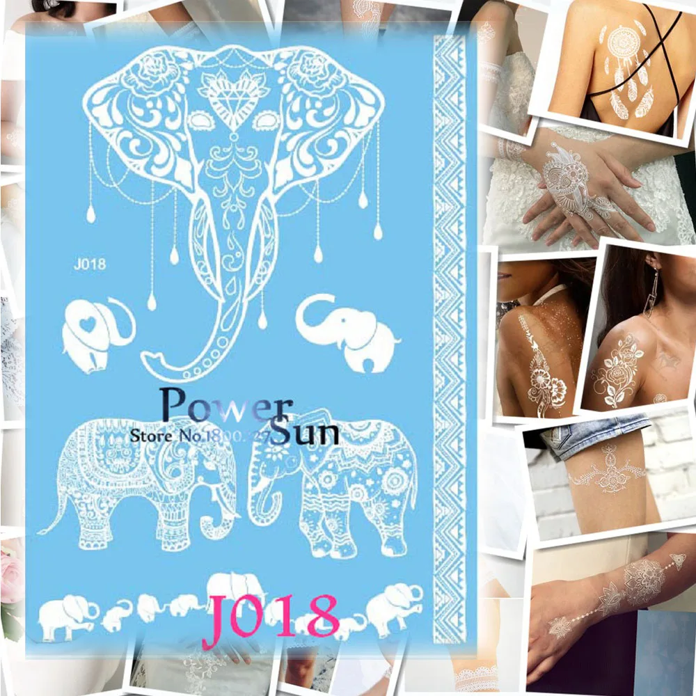 1 шт. белая индийская кружевная Татуировка слона татуировка Ганеши для женщин