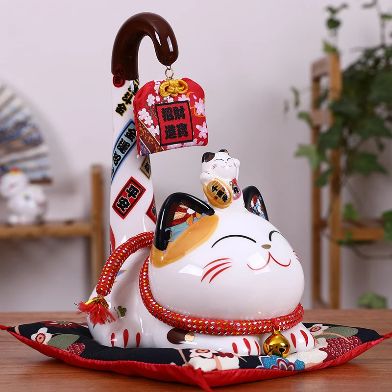 Японская керамическая кошечка Maneki Neko Lucky Cat длинный хвост Фортуны фэн шуй ремесло