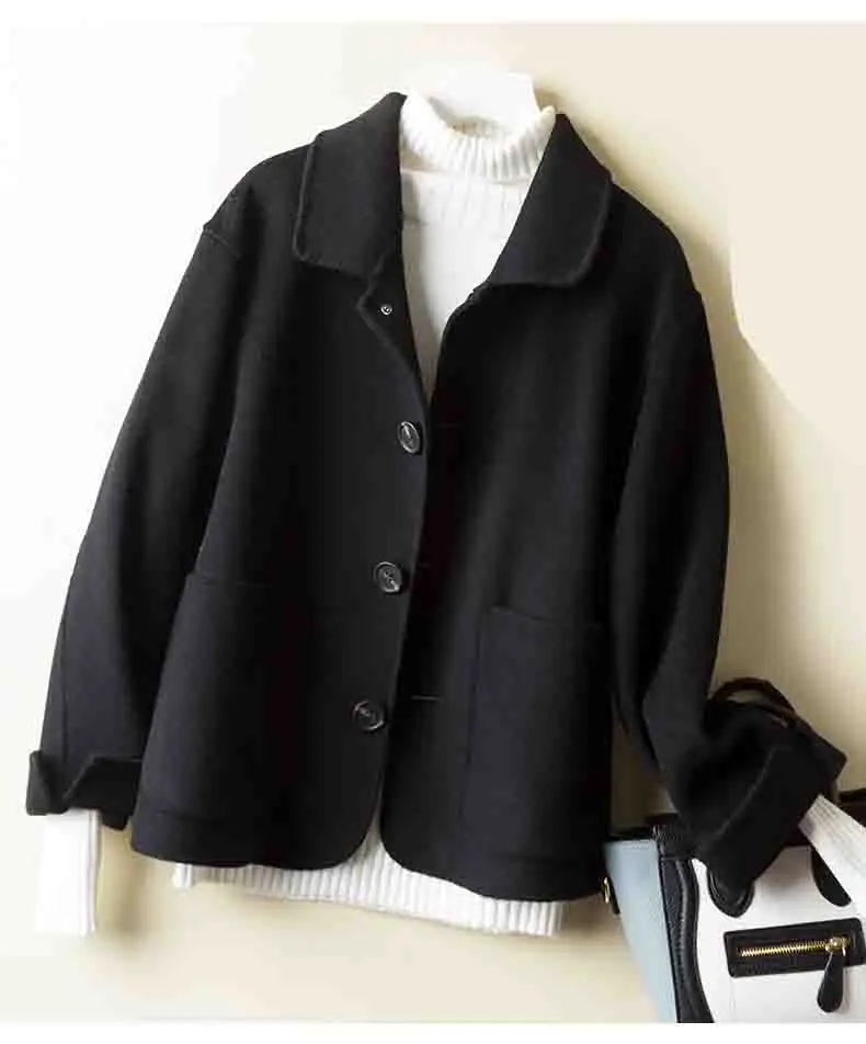Wool Coat Women Spring Autumn high quality Double-sided Cashmere Jacket Long sleeve Casual plus size Short Coats