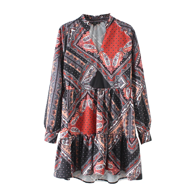 2019 Новое Мини-Платье Женское Vestidos английский стиль цветочный принт с длинным