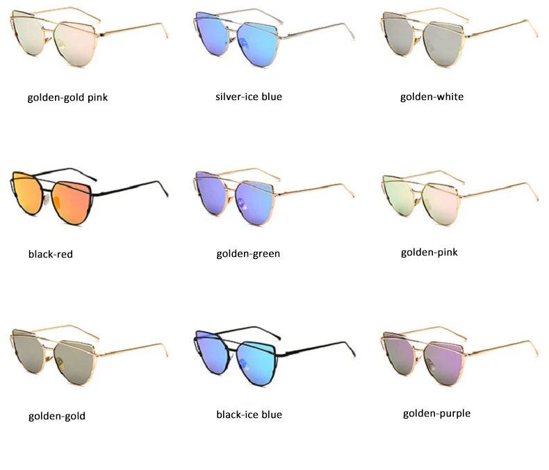 Модные солнцезащитные очки "кошачий глаз" для женщин, фирменный дизайн, Ретро стиль, розовое золото, зеркальные цветные линзы, Классические солнцезащитные очки из сплава, женские очки