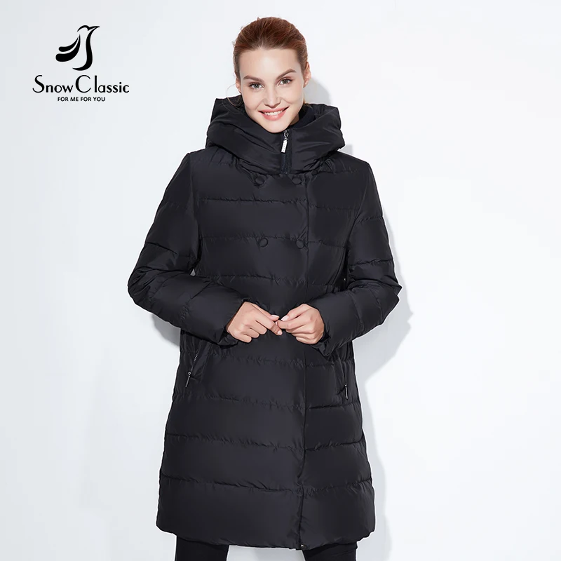 Snowclassic модная зимняя куртка Леди толстое шерстяное пальто Кнопка украшения шляпа Dupont биологического кашемир теплый ветер большой размер