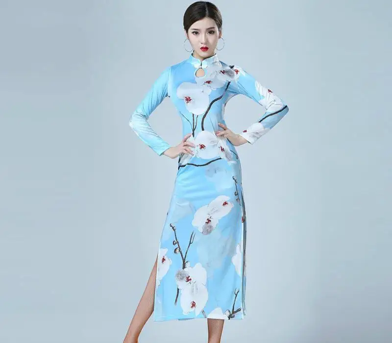 Fashion New Latin Dance Costume Suit Adult Female Improvement Cheongsam Summer Practice Performance Exercise Clothes Large Size |