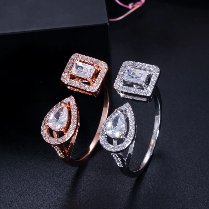 CWWZircons, открытые манжеты, великолепные камни из кубического циркония, модное серебряное и розовое золото, регулируемое кольцо для женщин R135