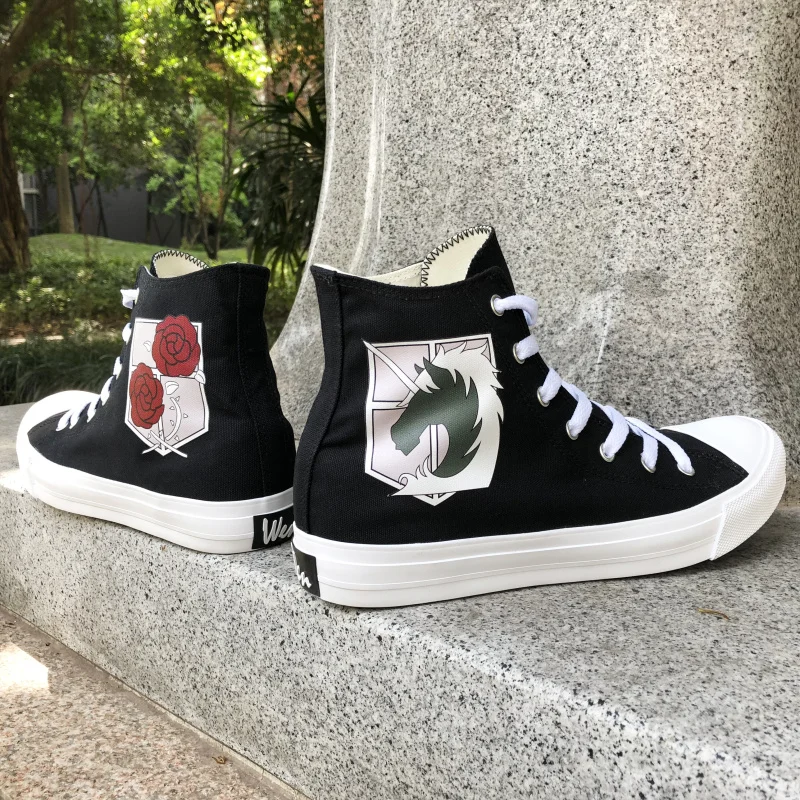 

Wen Design Canvas Anime Shoes Attack on Titan Military Police Regiment Logo Stationed Corps Men Women's Sneakers Skateboard High