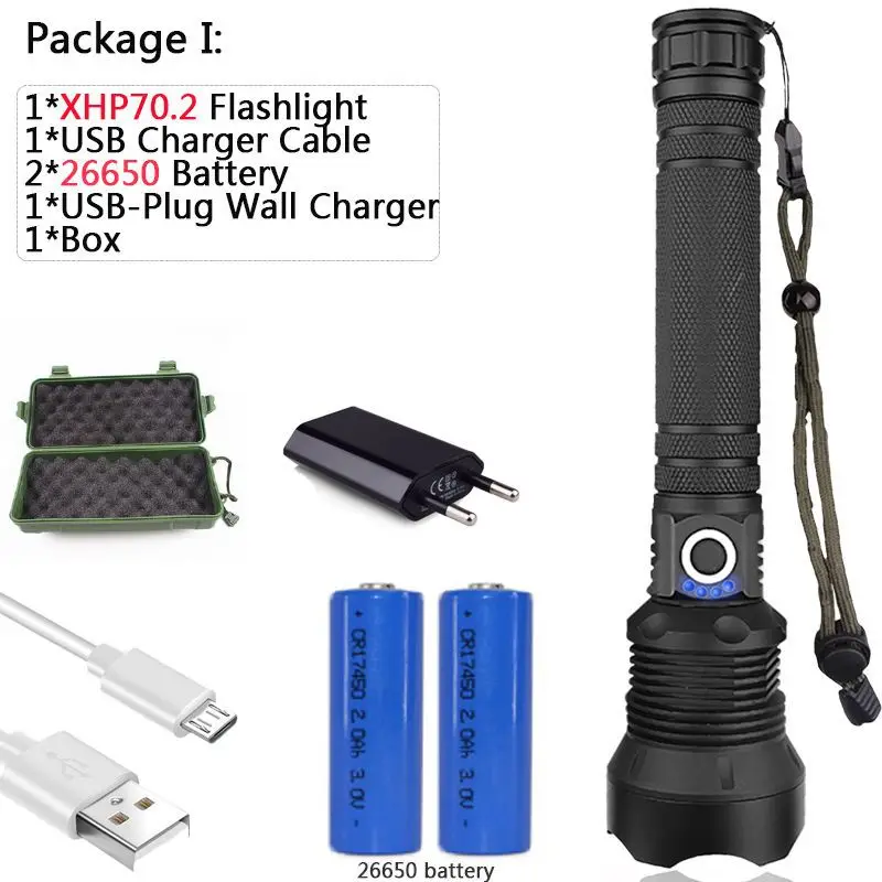 I 50000 люмен лампа xhp70.2 самый мощный фонарик usb Zoom СВЕТОДИОДНЫЙ Фонарь xhp70 xhp50 18650 или 26650 Аккумулятор для наружного кемпинга - Испускаемый цвет: I