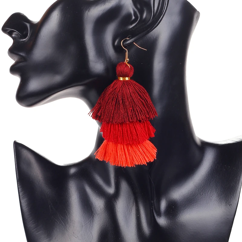 Qtian Boho Серьги-кисточки женские длинные висячие серьги для женщин девушек красные синие фиолетовые богемные массивные ювелирные изделия
