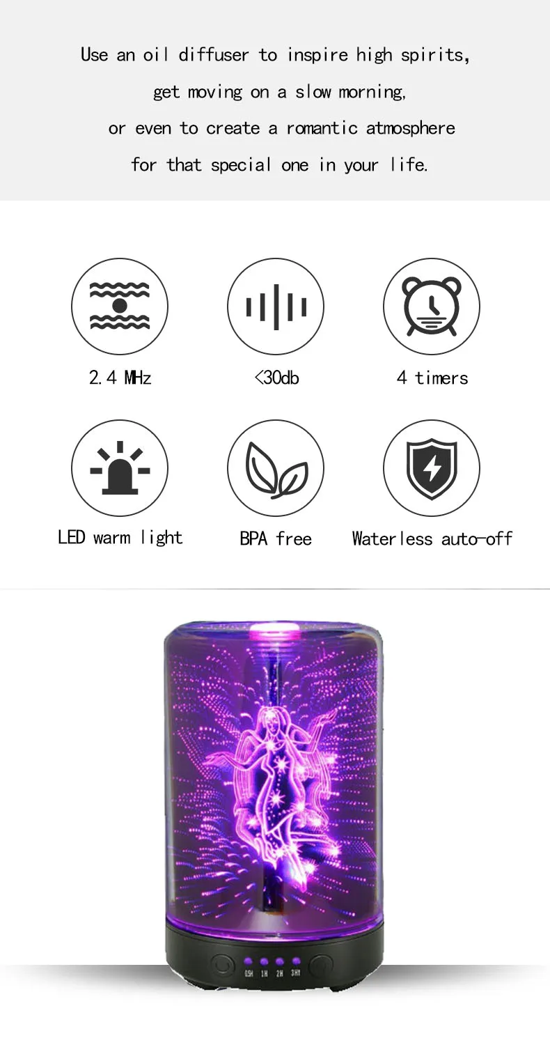 100 ml 3D Constellation Glass Ultrasonic Air Humidifier with LED Night Aroma Lamp Aromatherapy Essential Oil Diffuser for Home | Бытовая