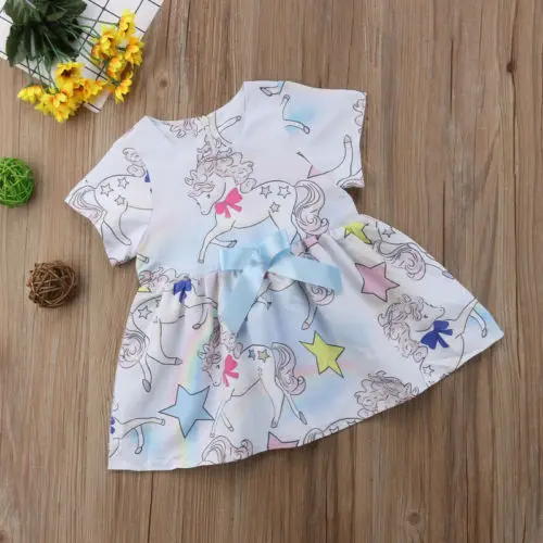 Cute Newborn Kids Baby Girls clothes Unicorn Floral Party Pageant Dress short sleeve Sundress Clothes | Детская одежда и обувь